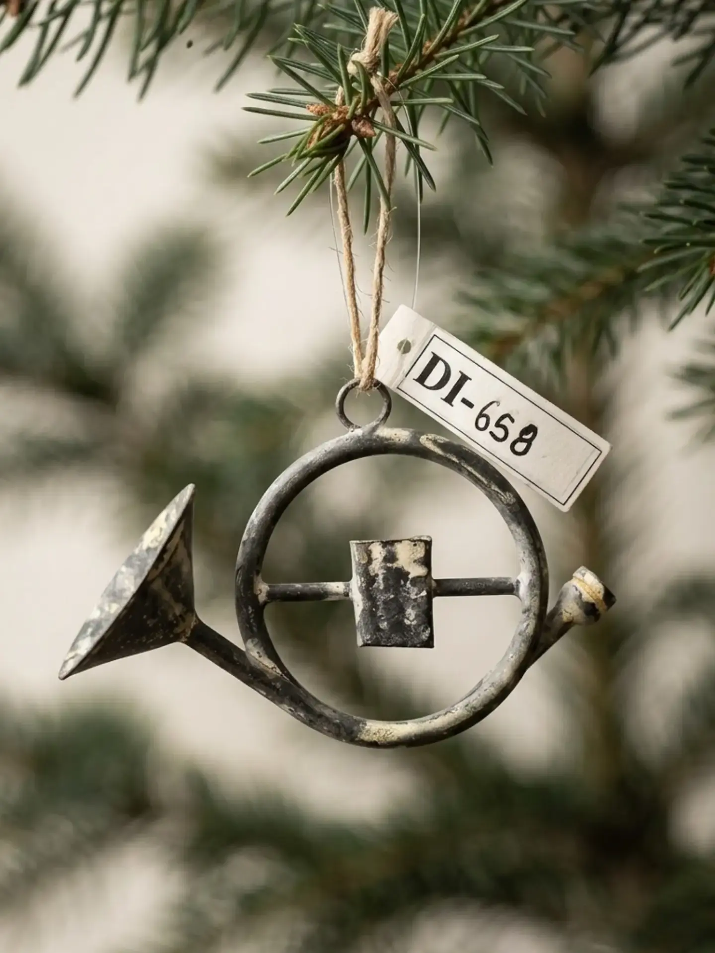 Vintage Trumpet Horn Ornament (DI-658) - Distressed Pewter & Weathered Zinc [6cm x 8cm] handcrafted metal decor by Dekkor Impex Moradabad
