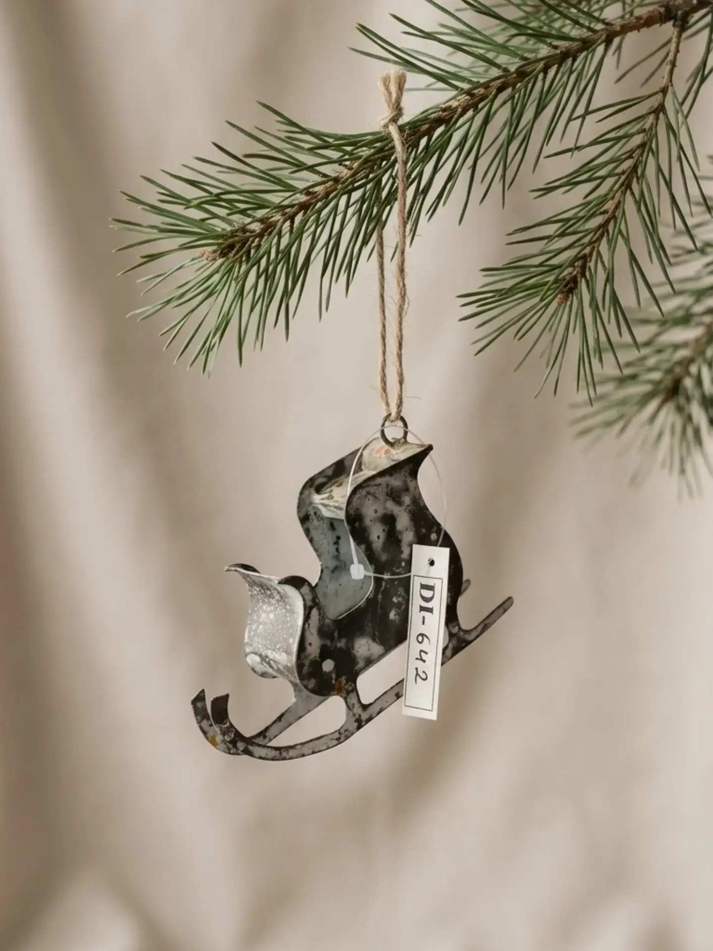 Distressed Metal Sleigh Ornament (DI-642) - Distressed Pewter & Weathered Zinc [10cm x 3cm x 6cm] handcrafted metal decor by Dekkor Impex Moradabad