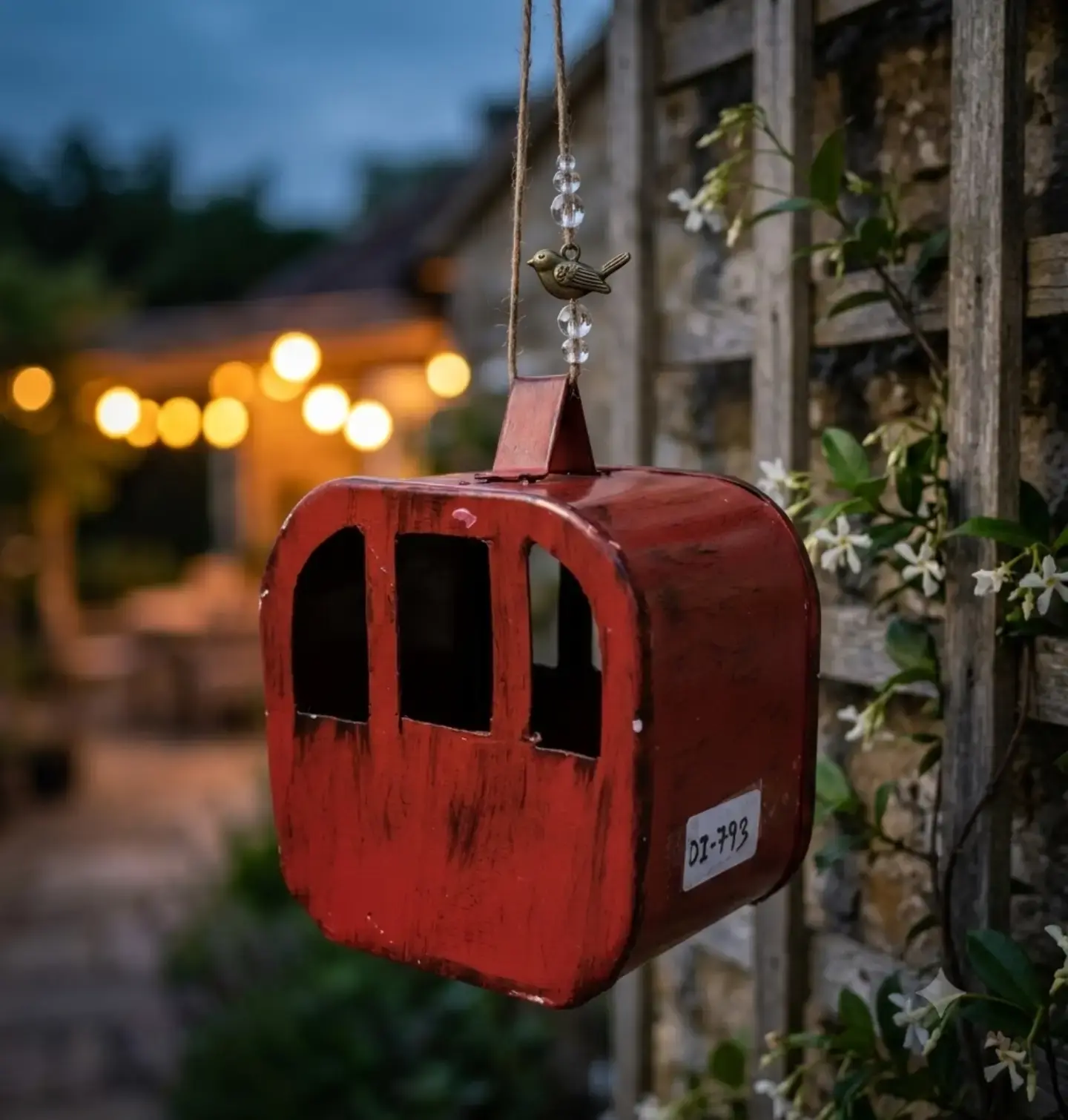 Vintage Alpine Cable Car (DI-793) - Antique Red Enamel & Jute Cord [9cm x 6cm x 11cm] handcrafted metal decor by Dekkor Impex Moradabad